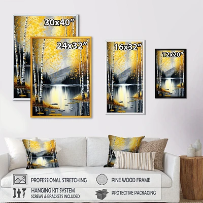 Monochrome Golden Birch Trees By The Lake I Wall Art