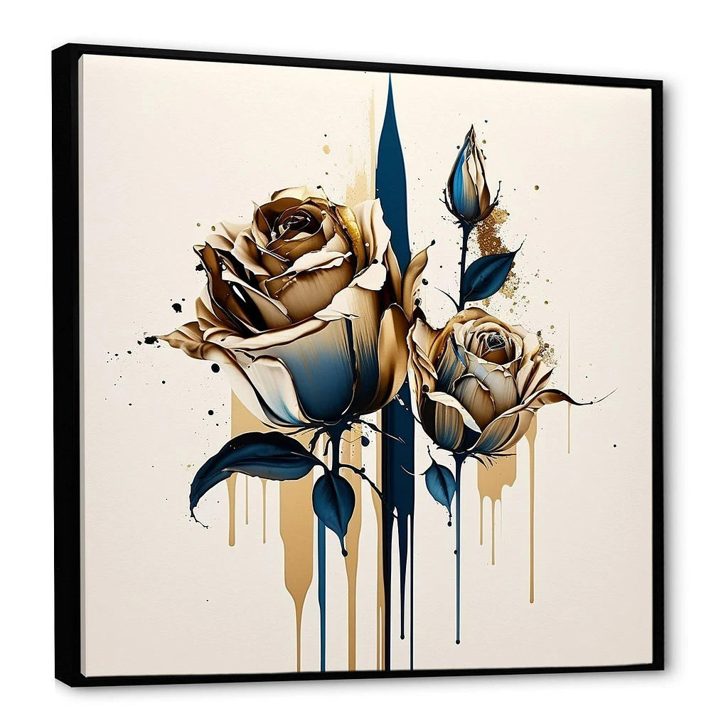 Roses Flow Flower On Golden Beige Paint V Wall Art