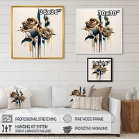 Roses Flow Flower On Golden Beige Paint V Wall Art