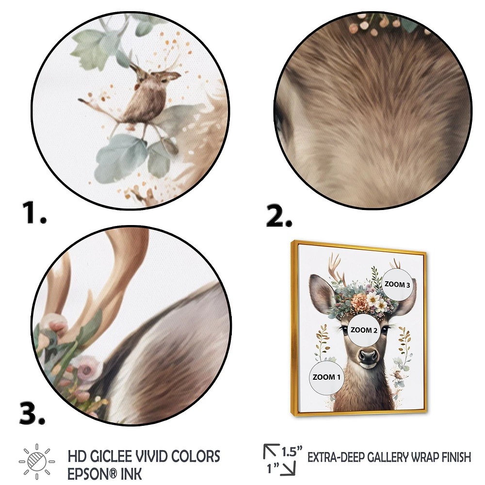 Cute Baby Caribou With Floral Crown I Wall Art