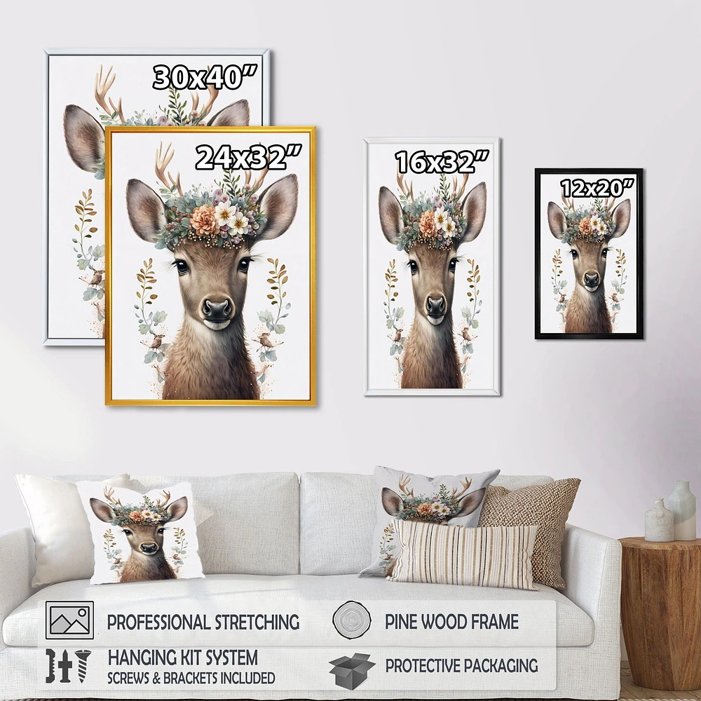 Cute Baby Caribou With Floral Crown I Wall Art