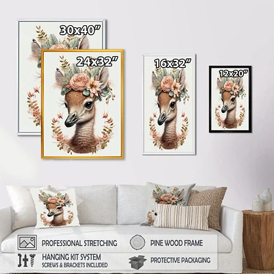 Cute Baby Flamingo With Floral Crown Wall Art