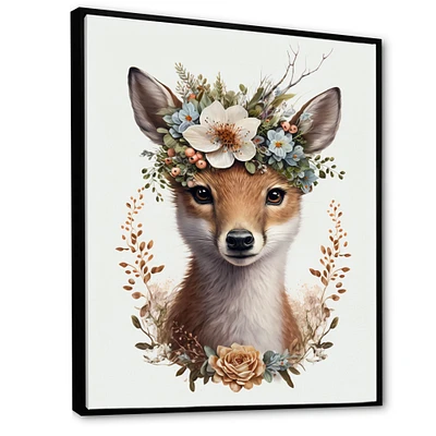Cute Baby Fox With Floral Crown Wall Art