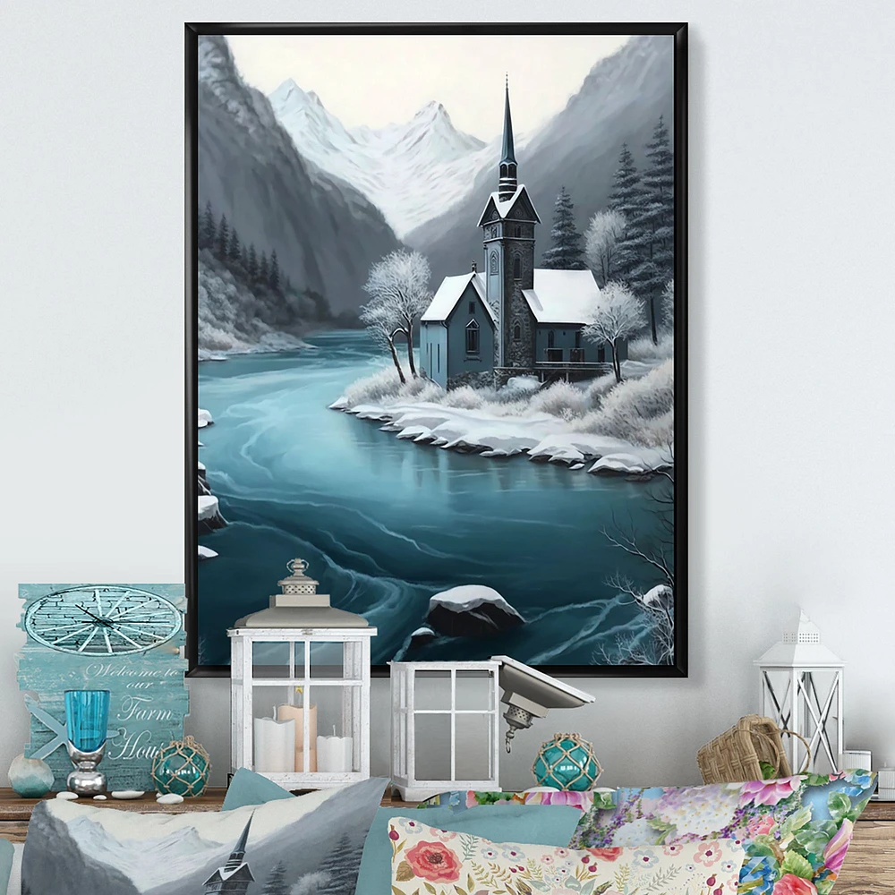 Church On A Lake Winter Wall Art