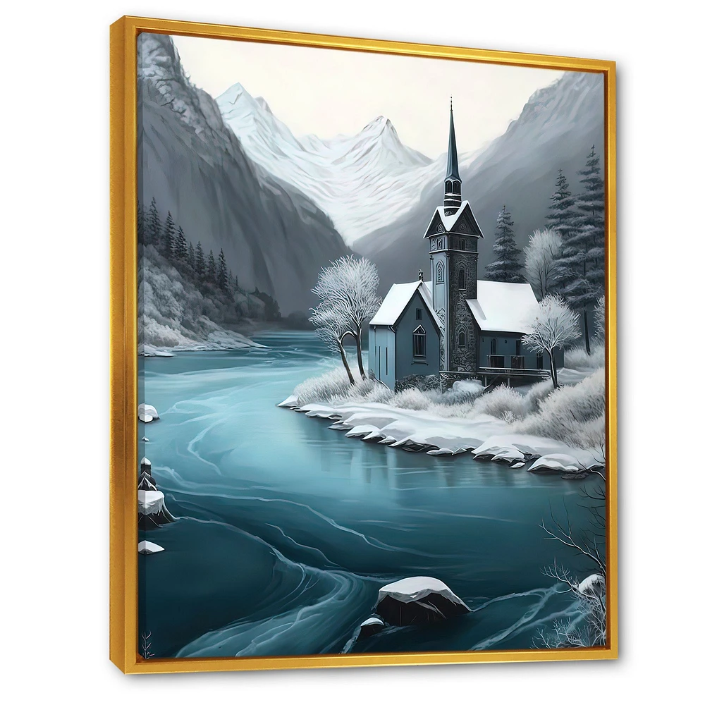 Church On A Lake Winter Wall Art