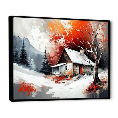 Monochrome Orange Cottage Winter VII Wall Art