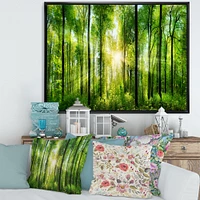 Toile « Forest with Rays of Sun Panorama »