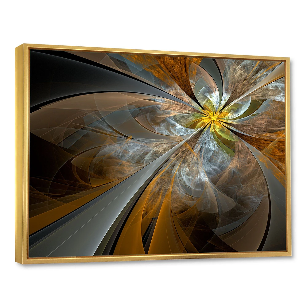 Symmetrical Yellow Fractal Flower Digital Art Canvas Print