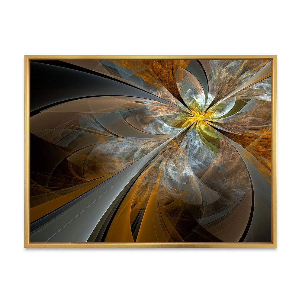 Symmetrical Yellow Fractal Flower Digital Art Canvas Print