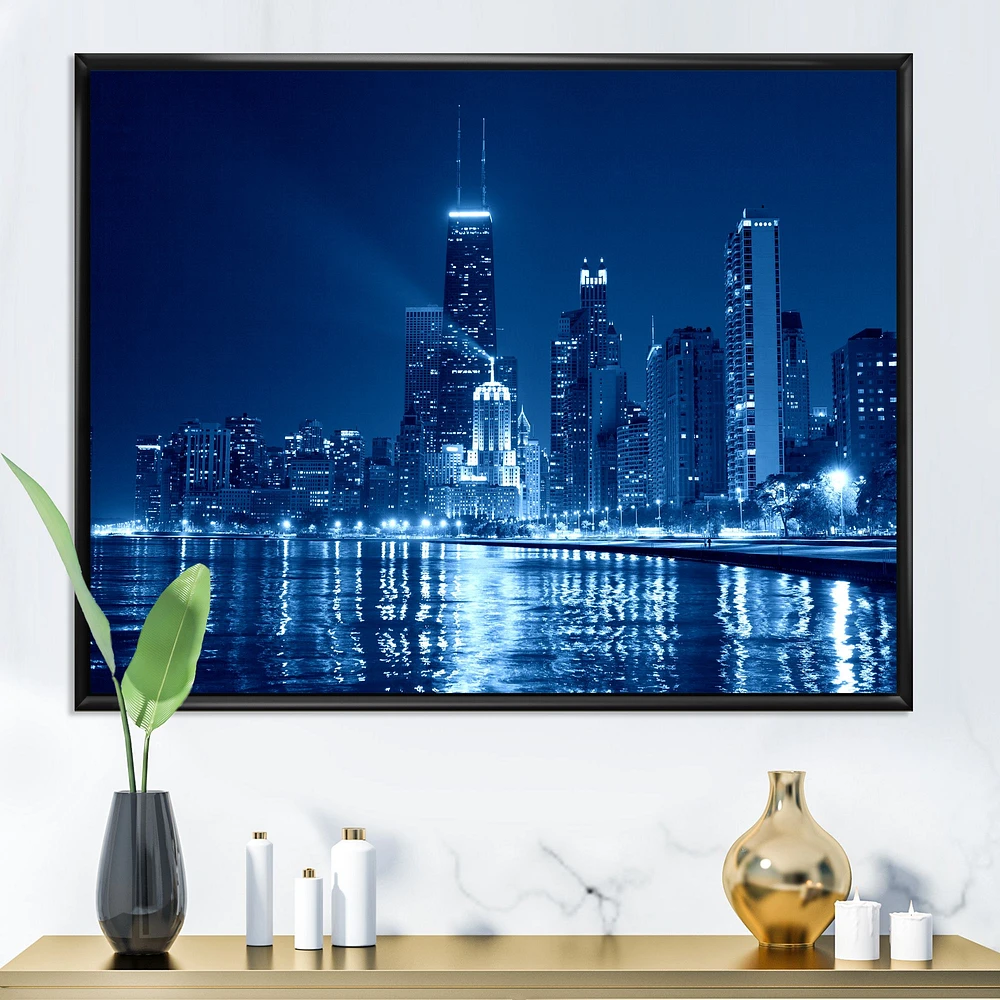 Blue Chicago Skyline Night  Canvas Print