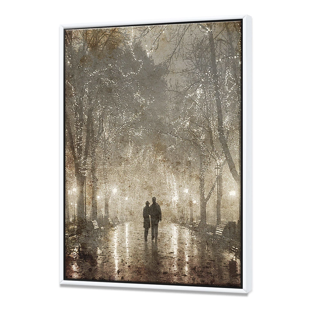 Couple Walking Night Lights  Canvas Print