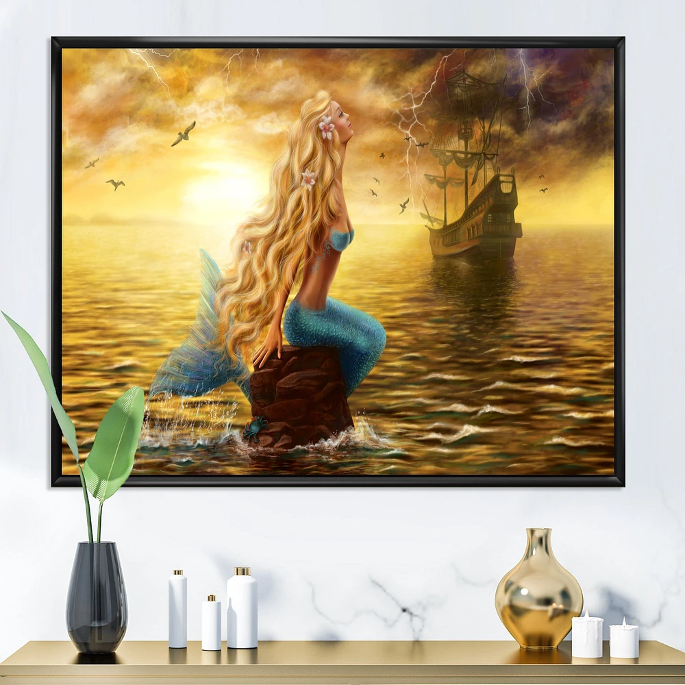 Sea Mermaid with Ghost Ship  Wall Art