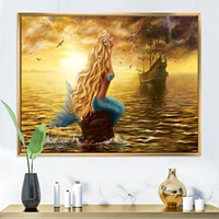 Sea Mermaid with Ghost Ship  Wall Art