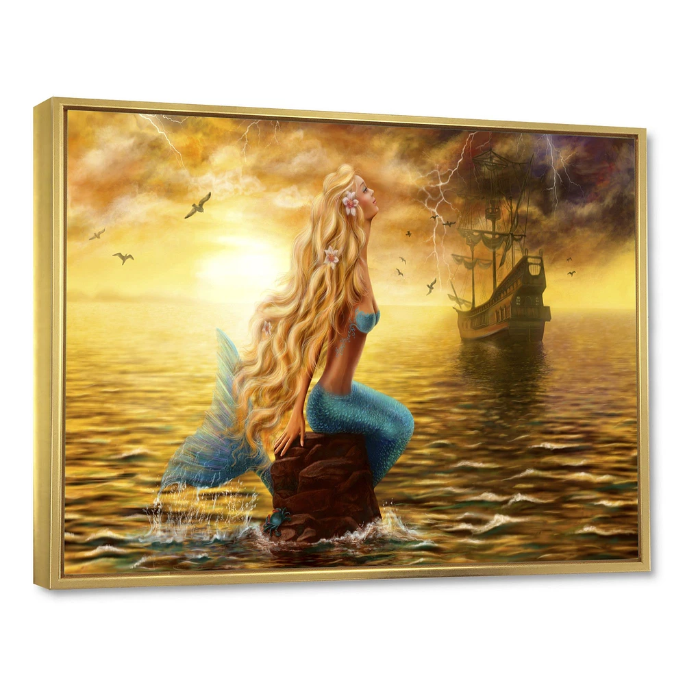 Sea Mermaid with Ghost Ship  Wall Art