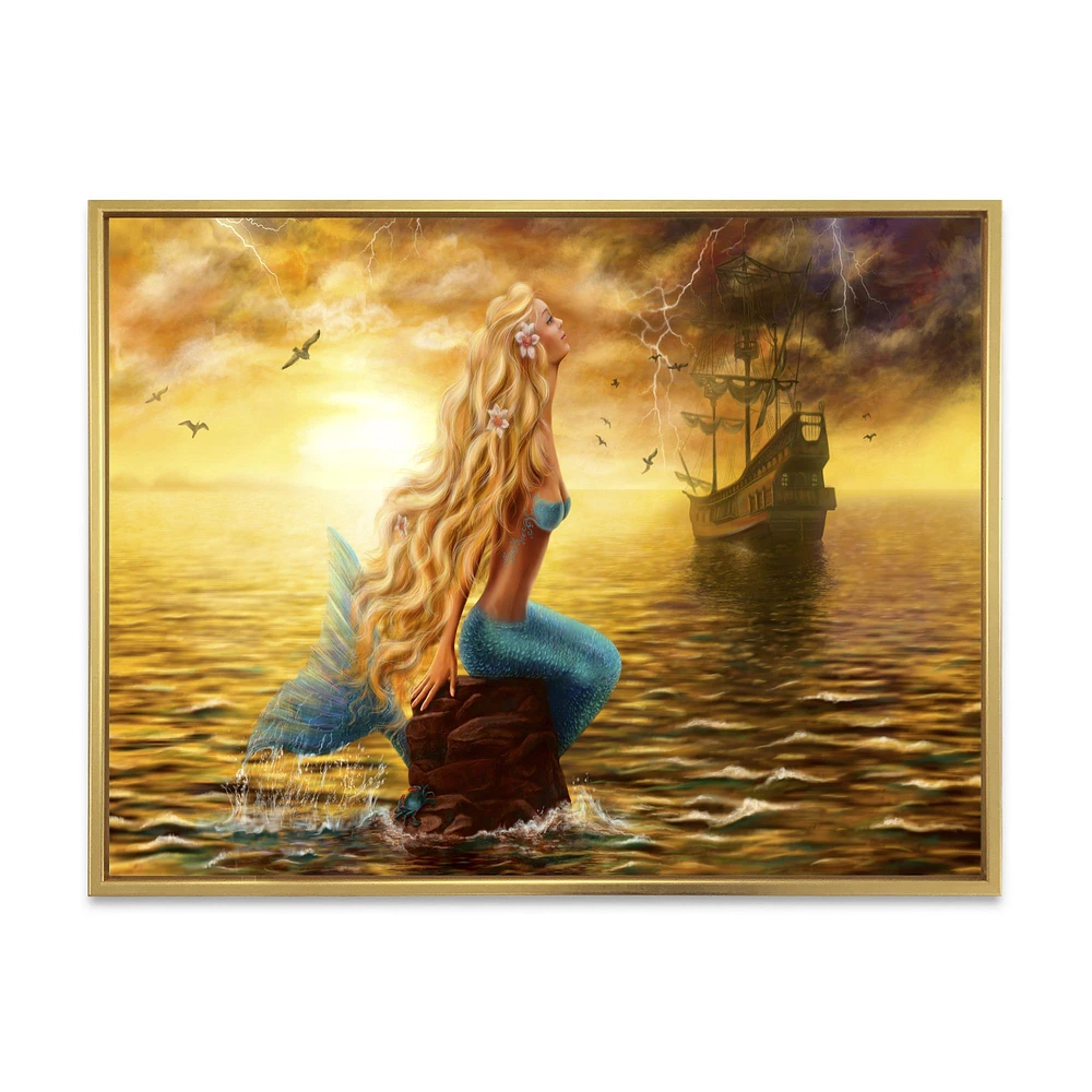 Sea Mermaid with Ghost Ship  Wall Art