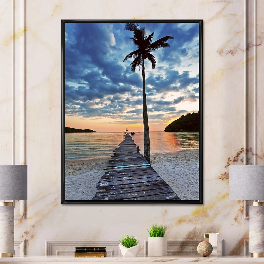 Wooden Pier and Palm Tree  Wall Art