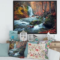 Autumn Mountain Waterfall Long View Canvas Print