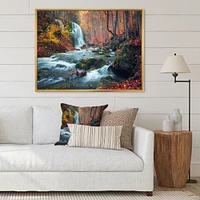 Autumn Mountain Waterfall Long View Canvas Print