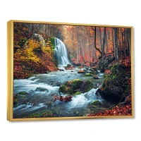 Autumn Mountain Waterfall Long View Canvas Print