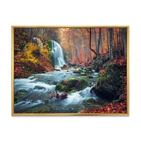 Autumn Mountain Waterfall Long View Canvas Print