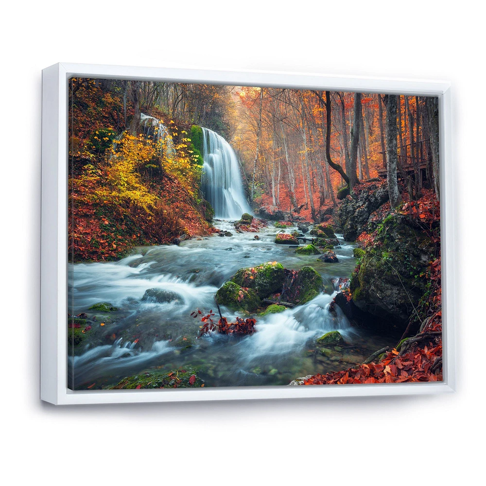 Autumn Mountain Waterfall Long View Canvas Print