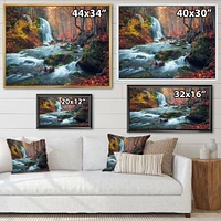 Autumn Mountain Waterfall Long View Canvas Print