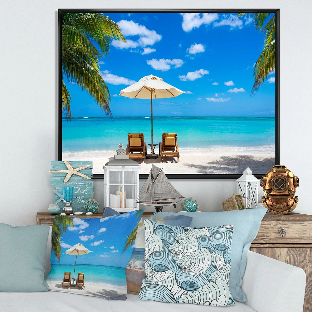 Turquoise Beach with Chairs  Canvas Print