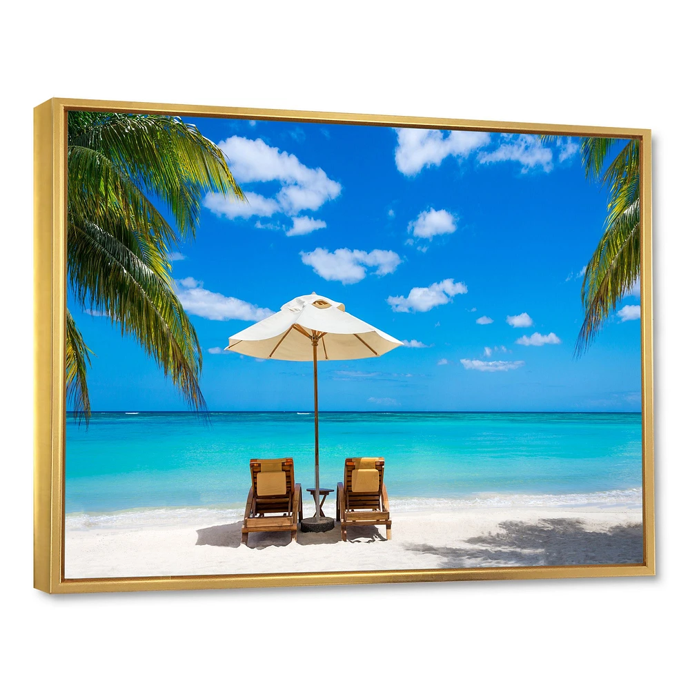 Turquoise Beach with Chairs  Canvas Print