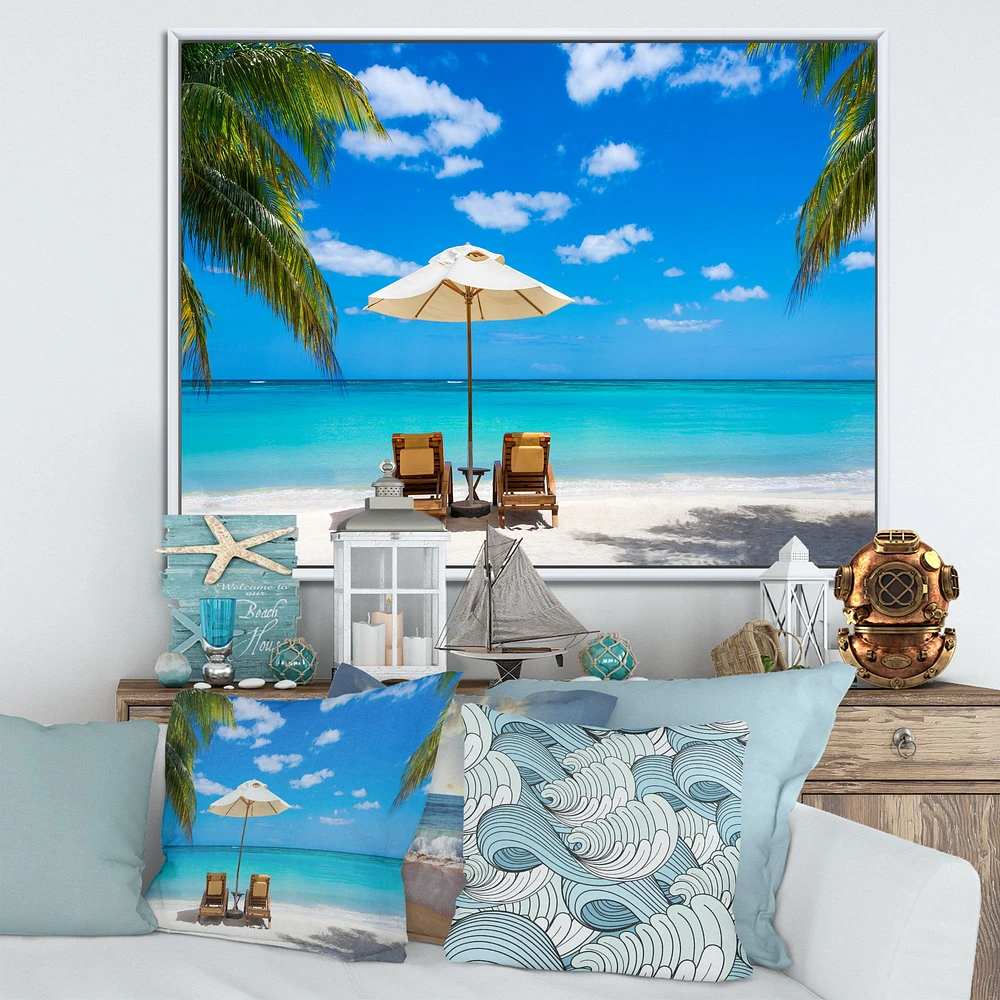 Turquoise Beach with Chairs  Canvas Print