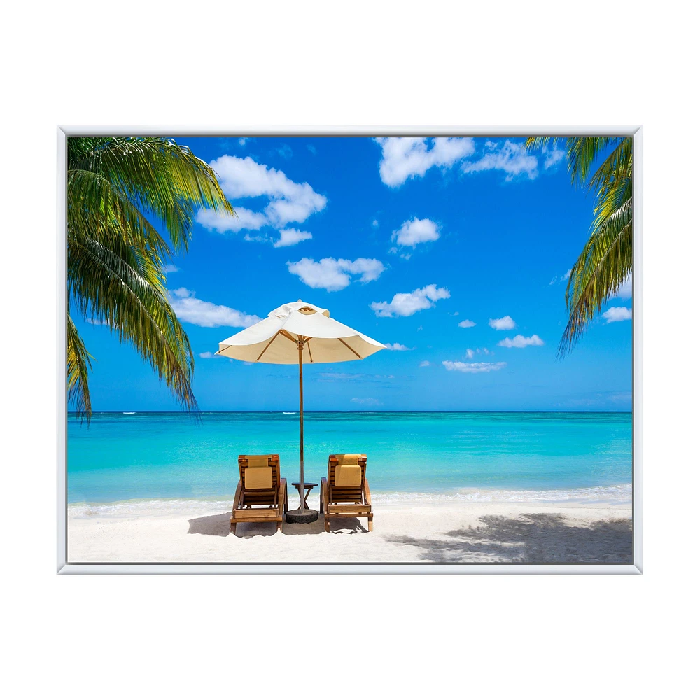 Turquoise Beach with Chairs  Canvas Print