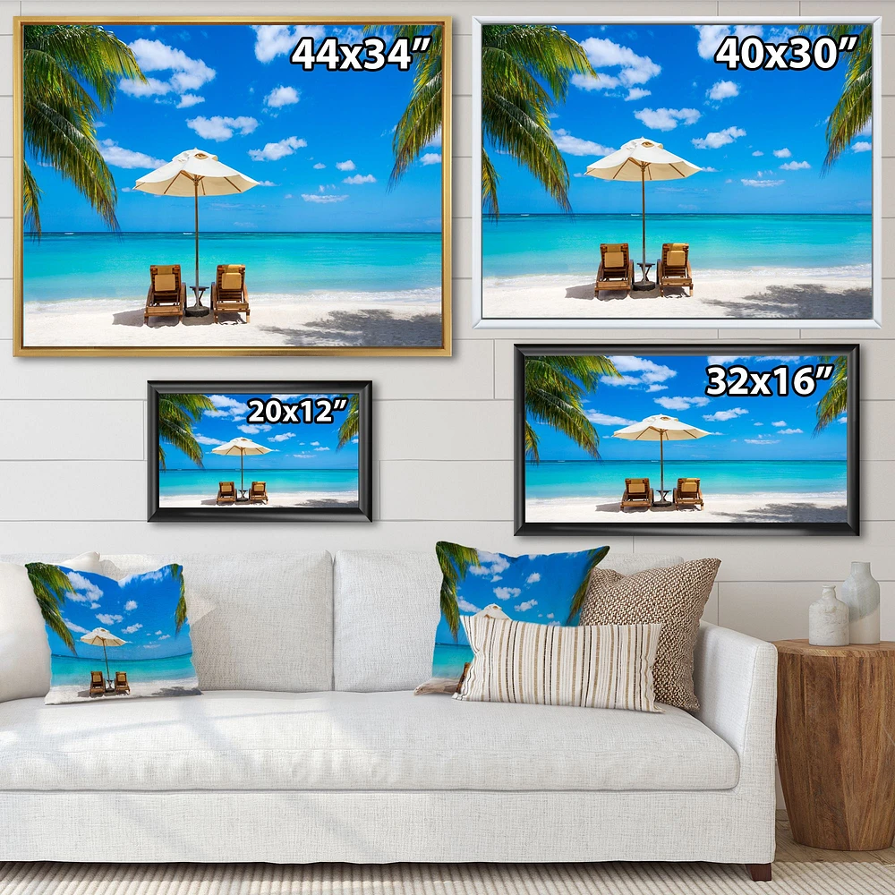 Turquoise Beach with Chairs  Canvas Print