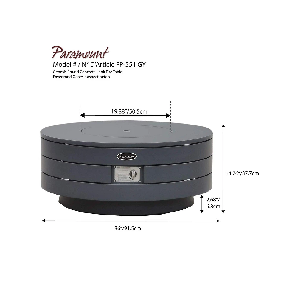 Paramount Genesis Concrete Look Aluminum Convertible Fire Table, Round