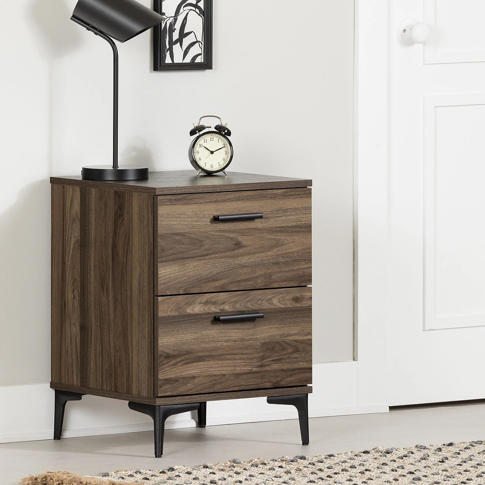 South Shore Furniture Musano 2-Drawer Nightstand with Metal Legs - Natural Walnut