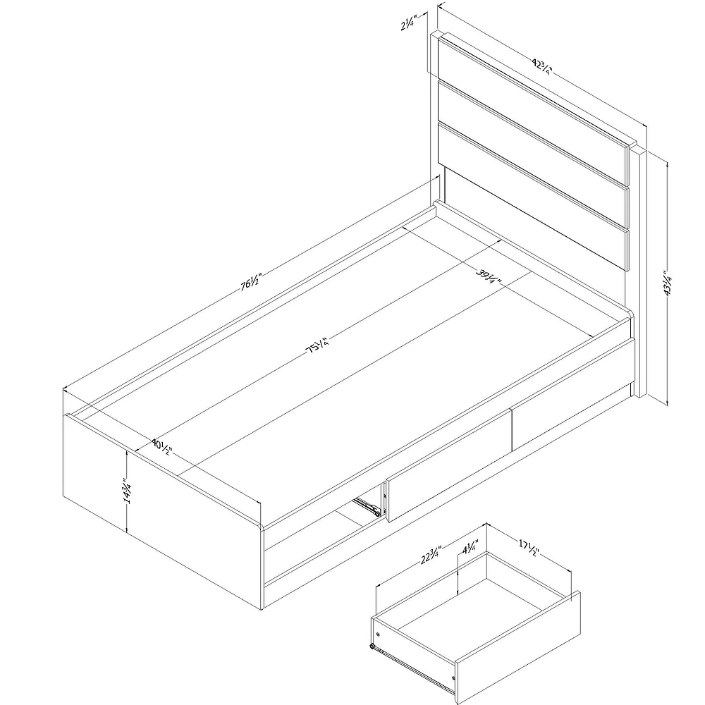 Arlen Twin Mates Bed with 3 Drawers and Headboard Set Weathered Oak by South Shore Furniture