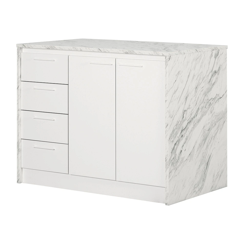 Myro Kitchen Island with Storage Faux White Marble by South Shore Furniture