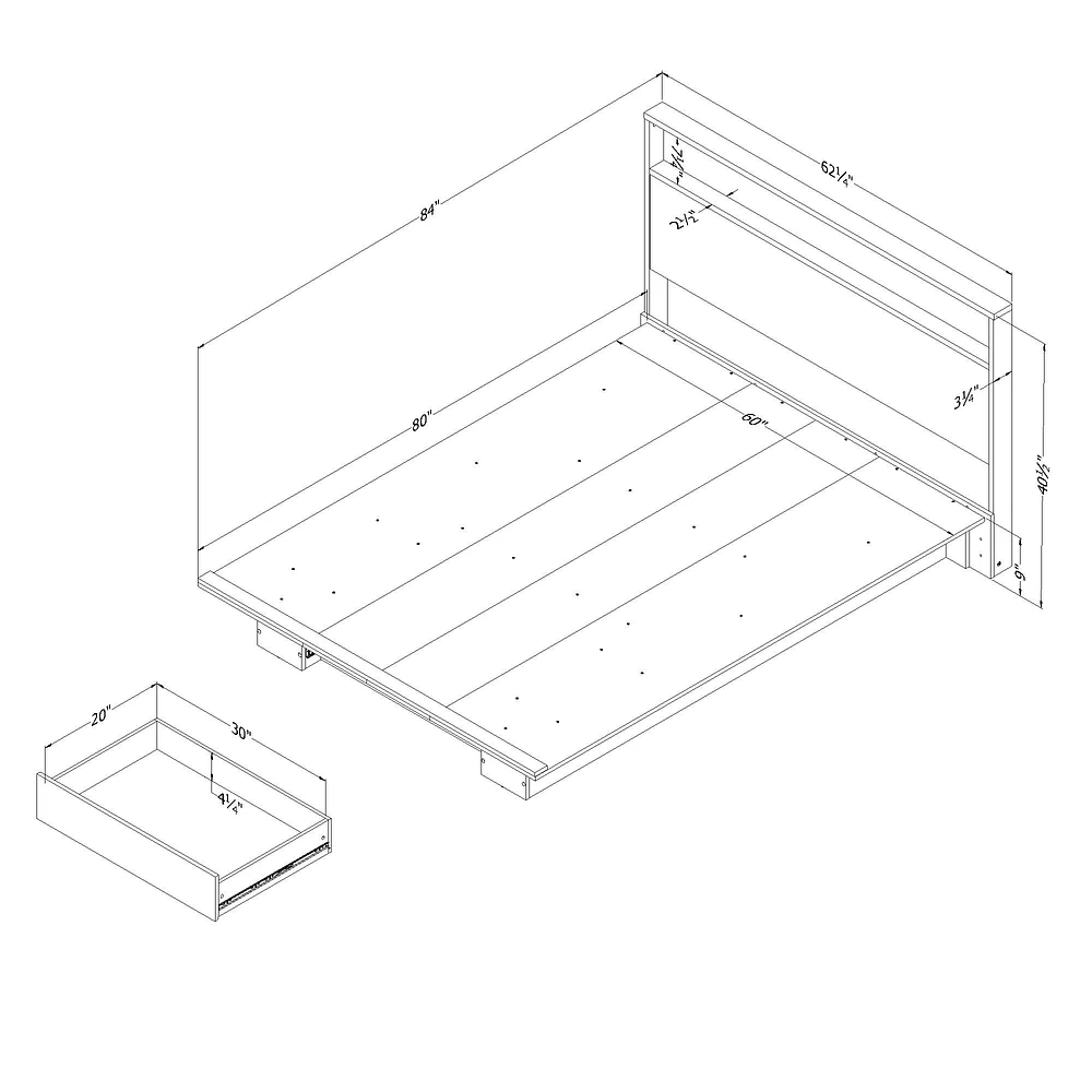 South Shore Furniture Cavalleri Full/Queen Platform Bed and Headboard Set - Nordik Oak