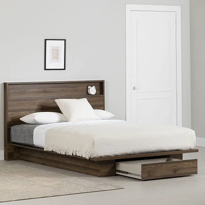 South Shore Furniture Musano Full/Queen Platform Bed and Headboard Set - Natural Walnut