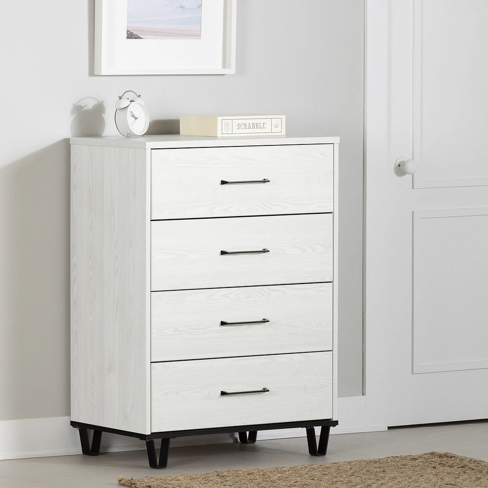 South Shore Furniture Arlen 4-Drawer Chest - White Pine and Black Matte