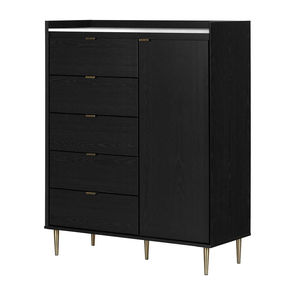 Coffre à 5 tiroirs Hype chêne noir et faux marbre par South Shore Furniture