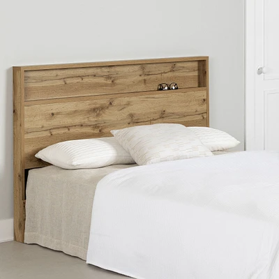 South Shore Furniture Cavalleri Tête de lit double/grand avec étagère de rangement - Chêne Nordik