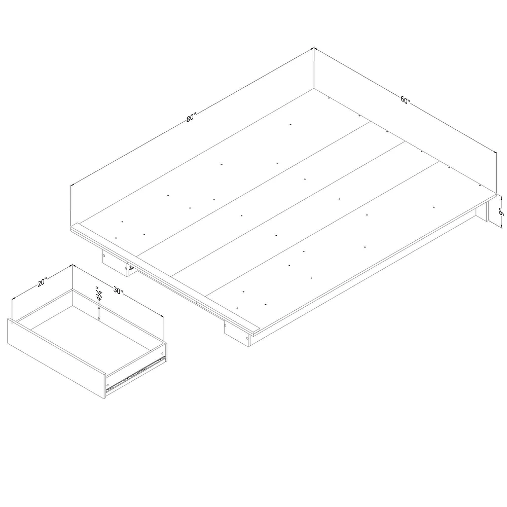 Lit à plateforme double/grand Tao avec tiroir de rangement noyer par South Shore Furniture