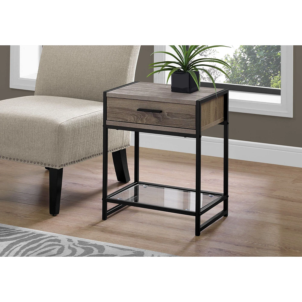 Compact Accent Table with Tempered Glass Shelf