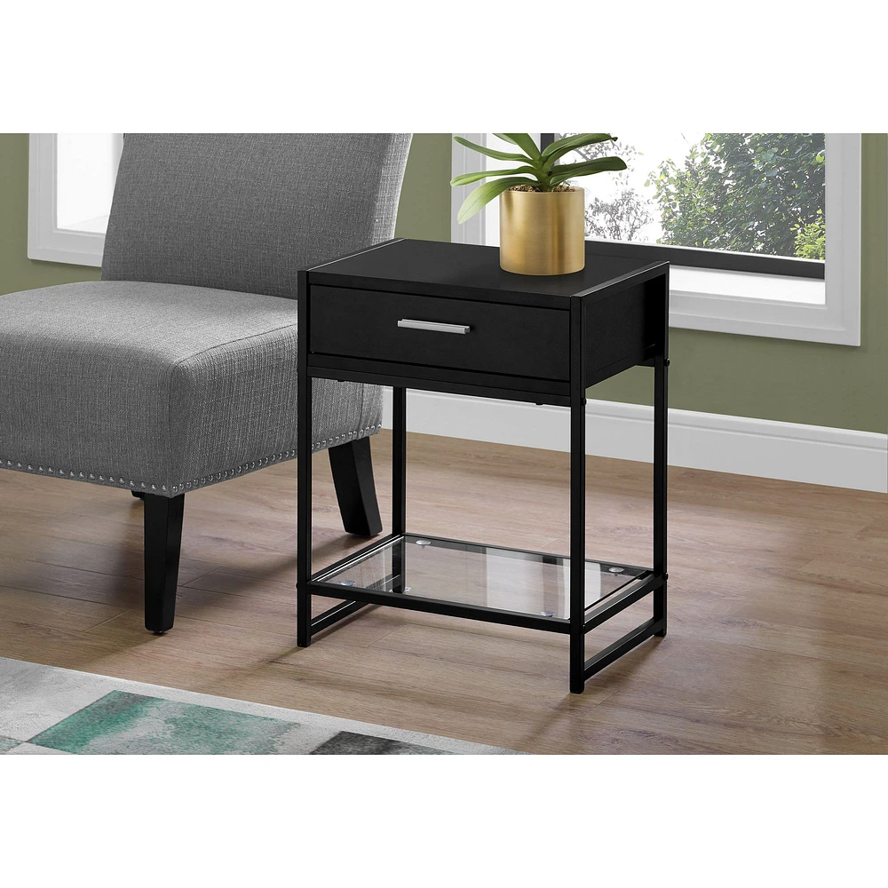 Compact Accent Table with Tempered Glass Shelf