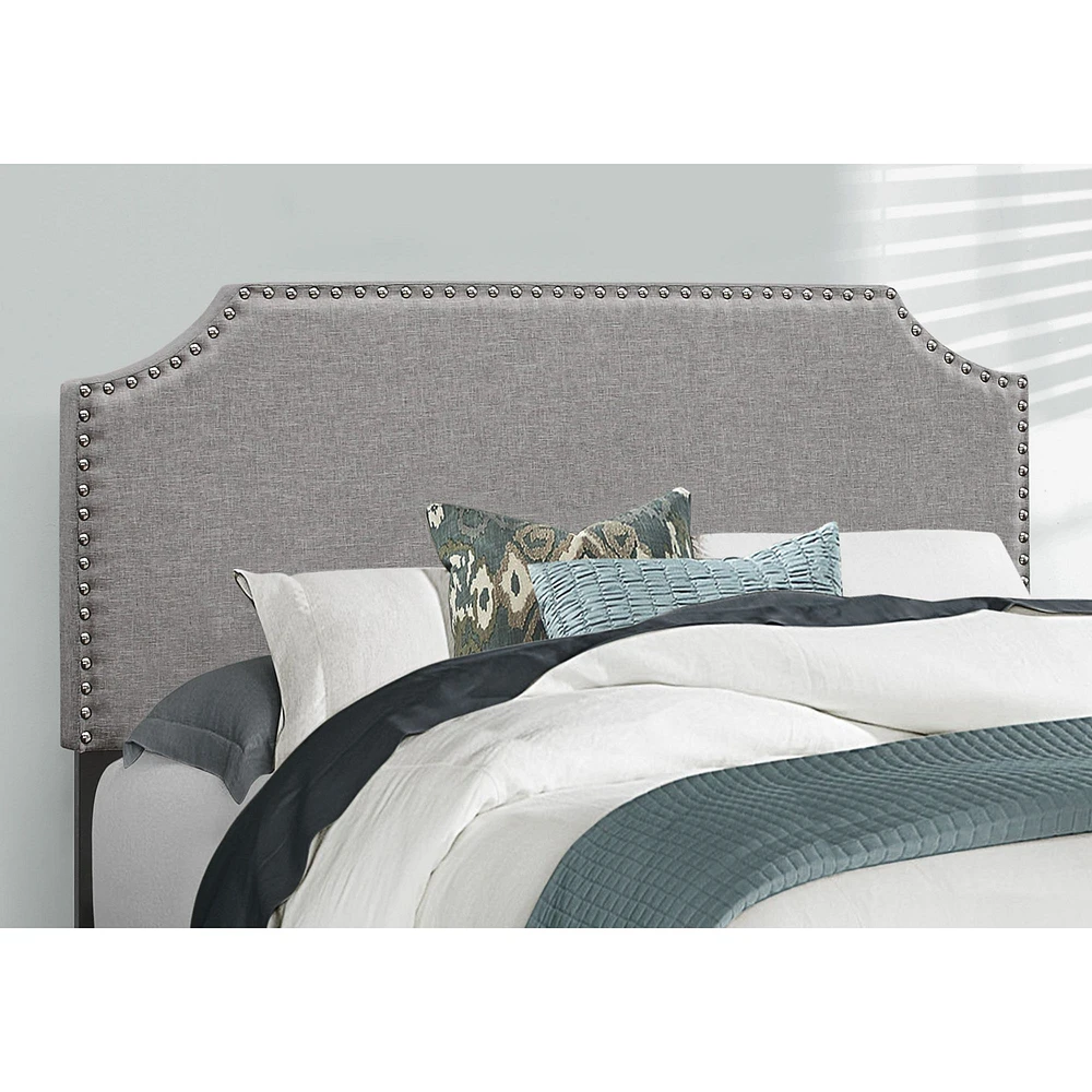 Grey Bed Frame with a Chrome Metal Nail Head Trim - Double