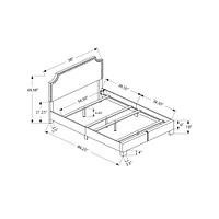 Grey Bed Frame with a Chrome Metal Nail Head Trim - Double