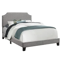 Grey Bed Frame with a Chrome Metal Nail Head Trim - Double