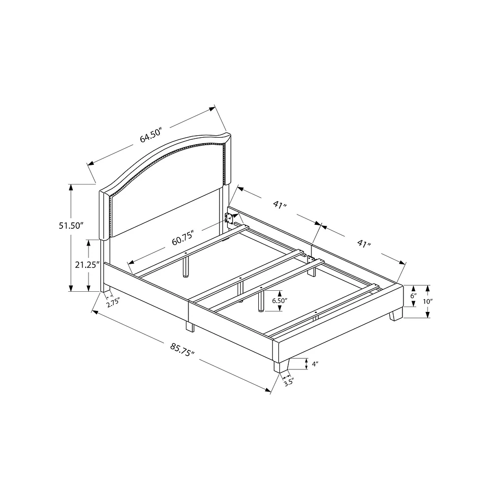 Arched Elegant Nailhead Trim Bed Frame - Queen