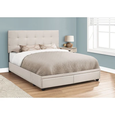 Upholstered Platform Bed with Storage Drawers - Queen