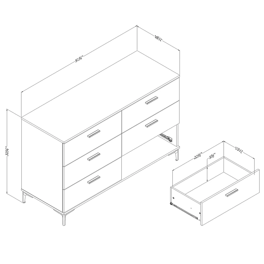 South Shore Furniture Musano 6-Drawer Dresser with Metal Legs - Natural Walnut