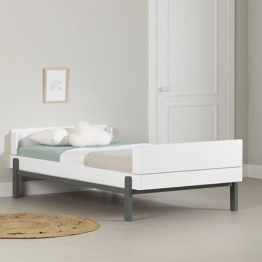 Bebble Twin Complete Bed Soft Grey and White by South Shore Furniture